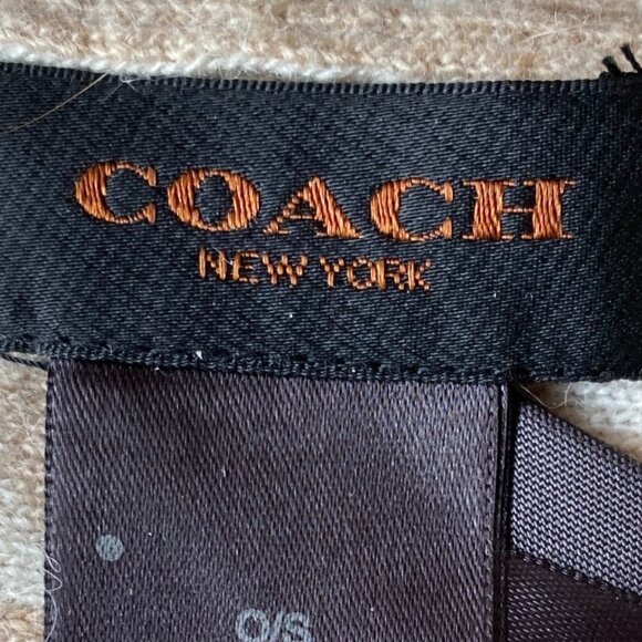 Coach Wool Cashmere Blend Jacquard Knit Signature Logo Cuffed Beanie Cream Tan - Picture 10 of 12